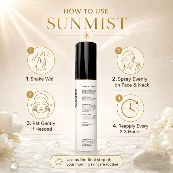 KLEANSE SunMist SPF Dailly Sunscreen Sun Protection Non Sticky Sunblock Suitable for All Skin Types 50ml
