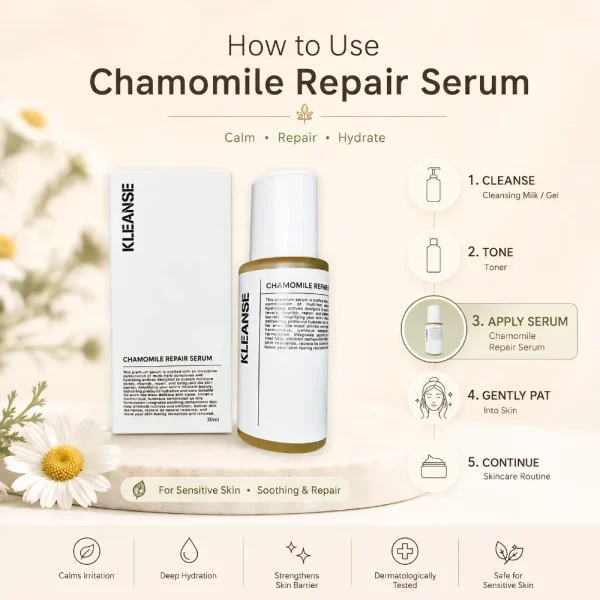 56 KLEANSE Chamomile Repair Serum Soothing Healing For Sensitive Skin Anti Redness Repair Skin Barrier 30ml