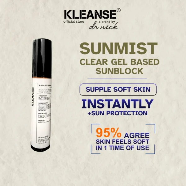 sunmist KLEANSE SunMist SPF Dailly Sunscreen Sun Protection Non Sticky Sunblock Suitable for All Skin Types 50ml