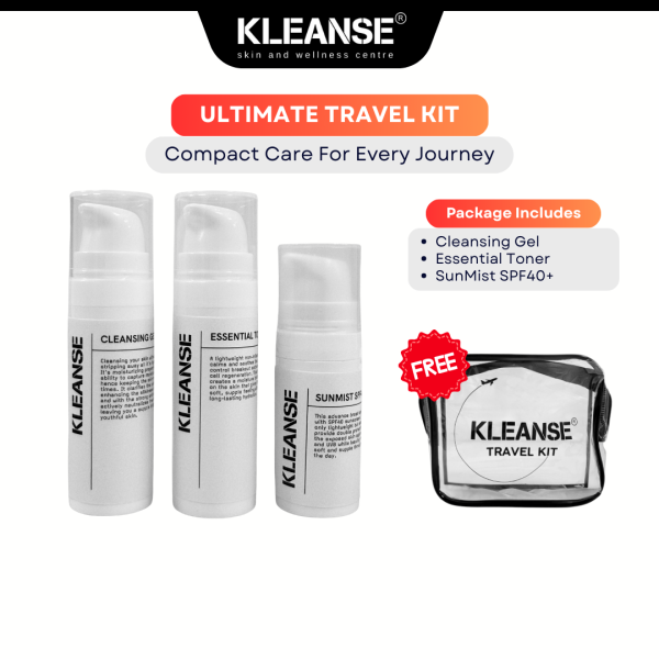 KLEANSE Starter Travel Kit Cleansing Gel Essential Toner SunMist SPF40+ Sunscreen Sunblock